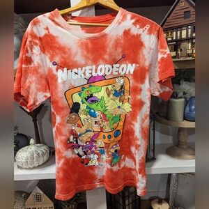Nickelodeon Tie Dyed Character Tee Red Ren Stimpy Rugrats Retro Style Top Small